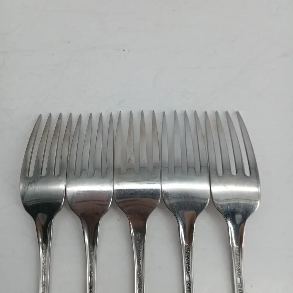 5X DF Oneida CHATEAU Stainless Flatware Dinner Forks Glossy USA